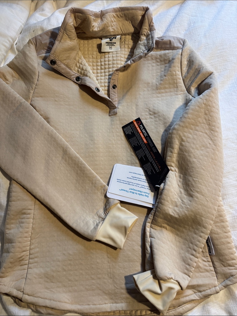 Women’s Cream Quilted Pullover Snap-Neck Jacket